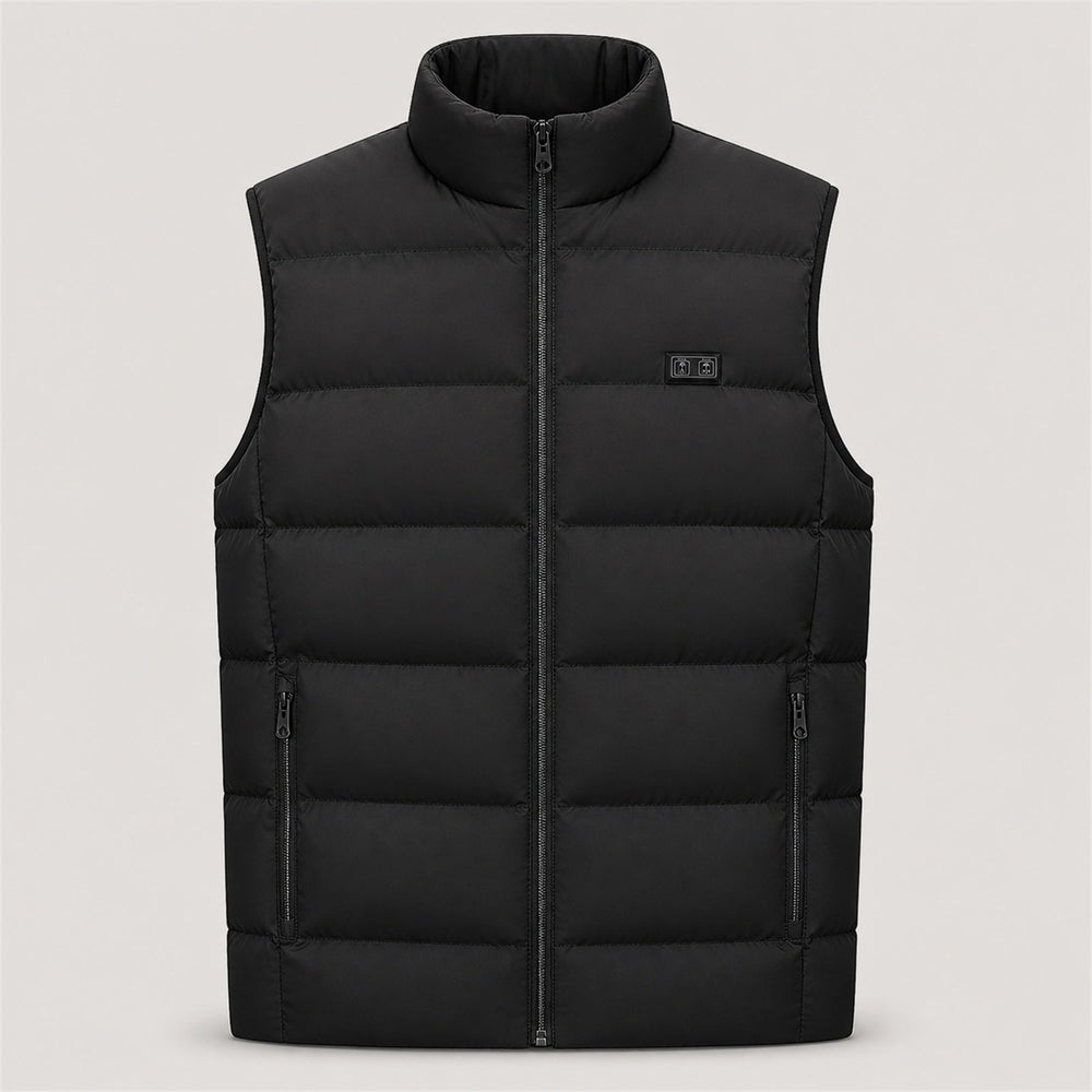 ThermStride black heated vest shown as a standalone garment
