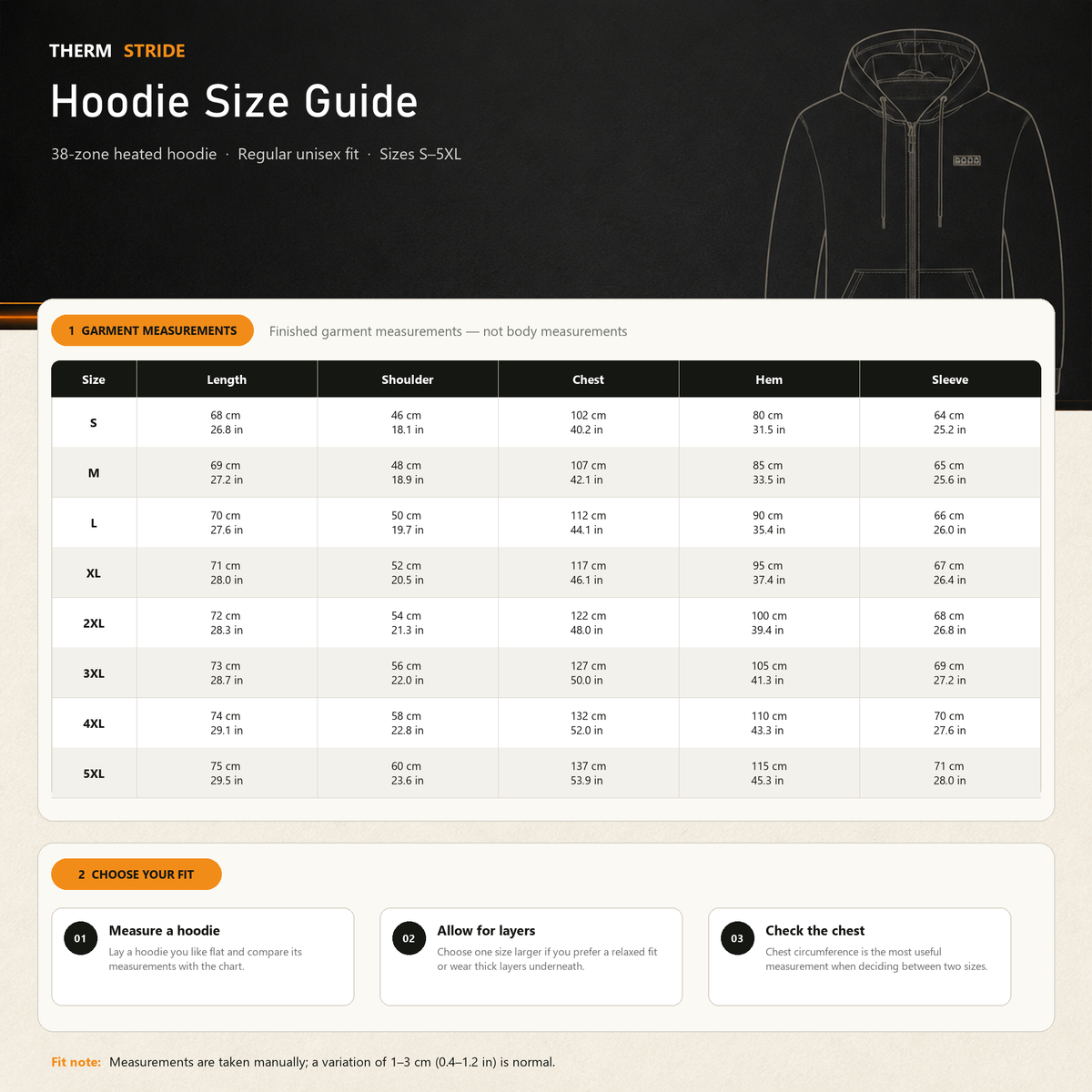 Garment size chart