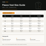 M6060 heated fleece vest size chart for S to 3XL in centimeters and inches